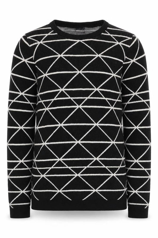 Next Girls Black Geometric Knit Jumper Pullover 12 Years Long Sleeve Cotton