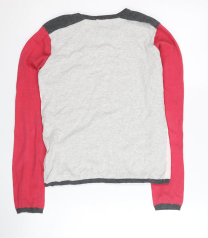 In Extenso Girls Colourblock Pink Red Grey Pullover Jumper Size 16 Years