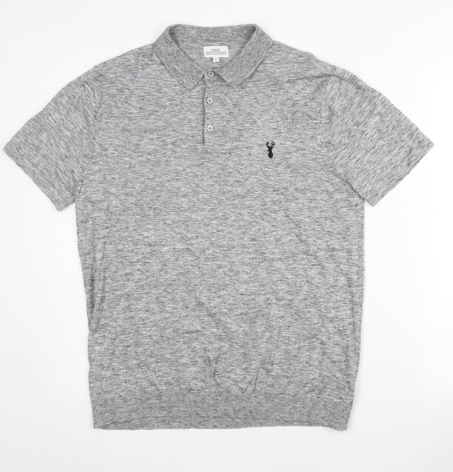 Next Men's Grey Medium Polo Shirt Cotton Blend Short Sleeve