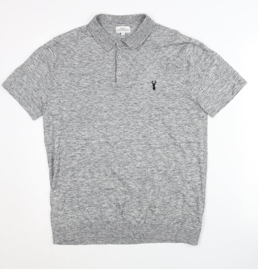 Next Men's Grey Medium Polo Shirt Cotton Blend Short Sleeve