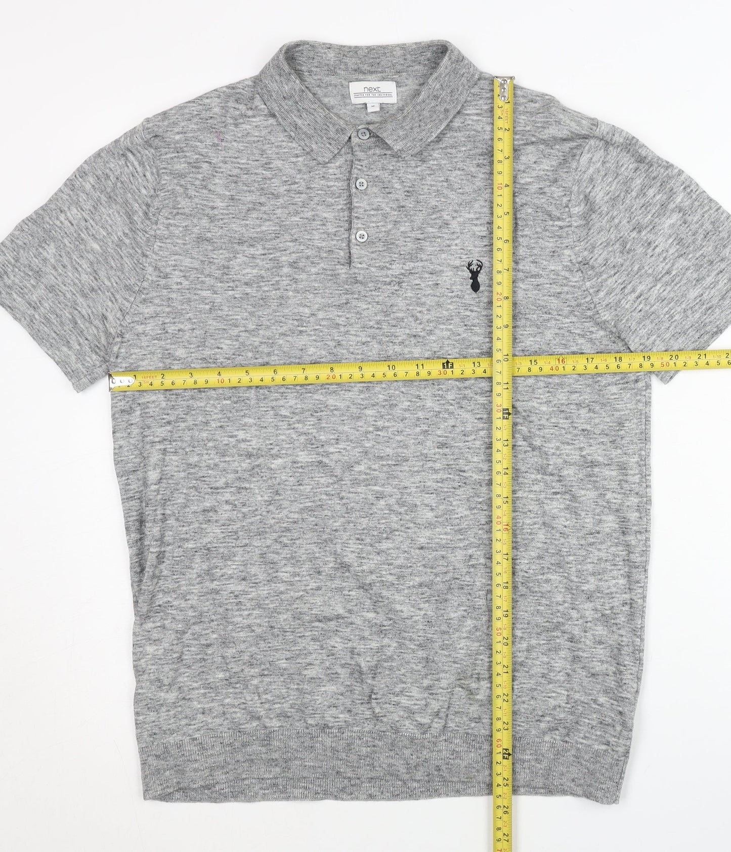 Next Men's Grey Medium Polo Shirt Cotton Blend Short Sleeve