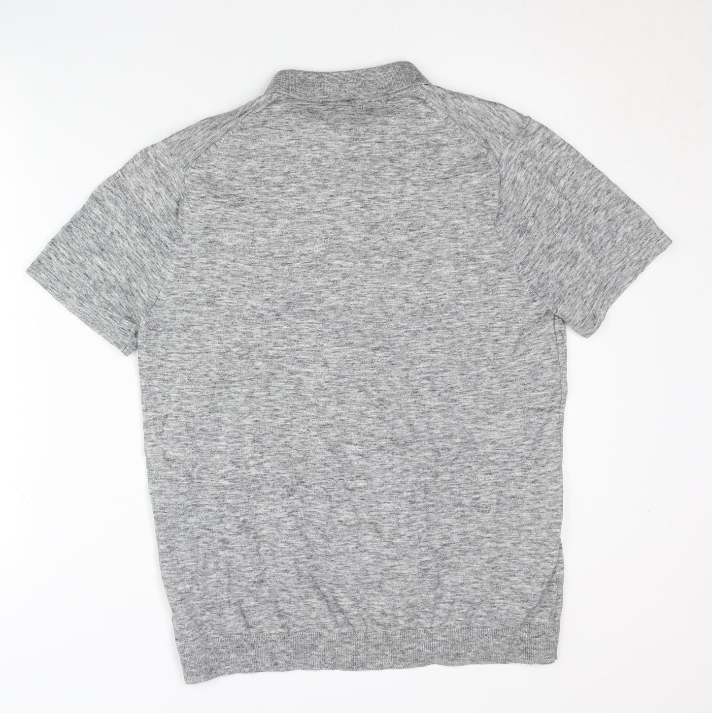 Next Men's Grey Medium Polo Shirt Cotton Blend Short Sleeve