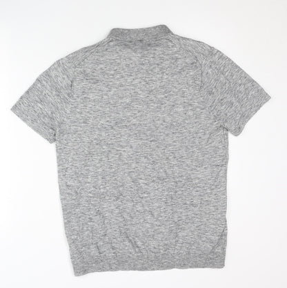 Next Men's Grey Medium Polo Shirt Cotton Blend Short Sleeve