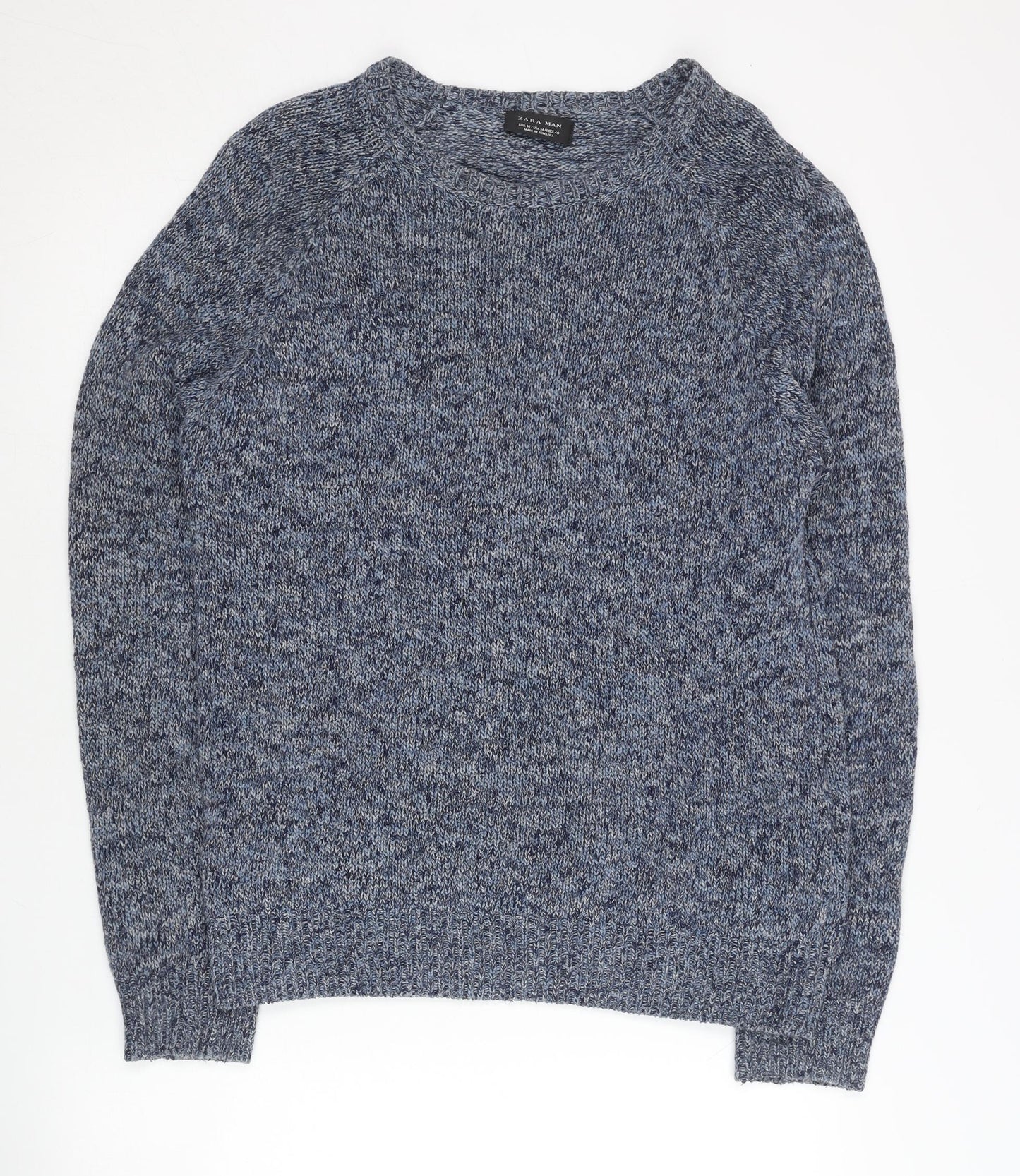 Zara Man Men's Blue M Pullover Jumper Knit Cotton Blend Crew Neck