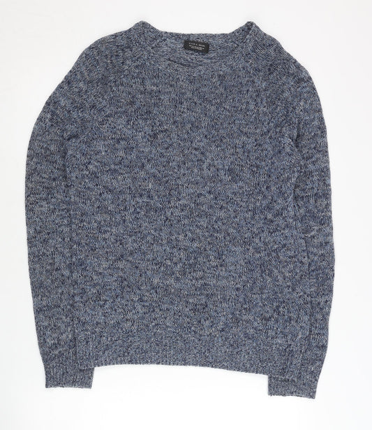 Zara Man Men's Blue M Pullover Jumper Knit Cotton Blend Crew Neck