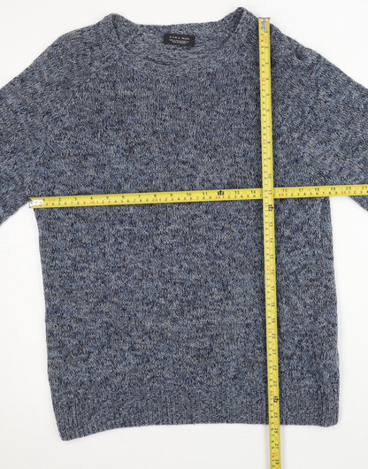 Zara Man Men's Blue M Pullover Jumper Knit Cotton Blend Crew Neck