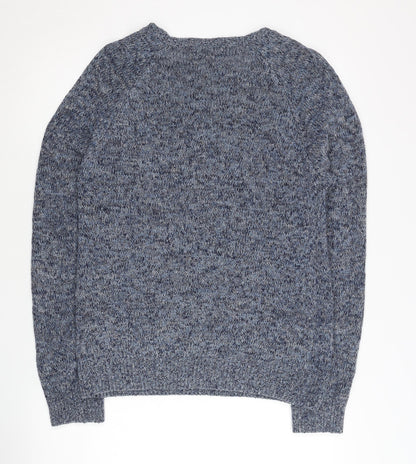 Zara Man Men's Blue M Pullover Jumper Knit Cotton Blend Crew Neck