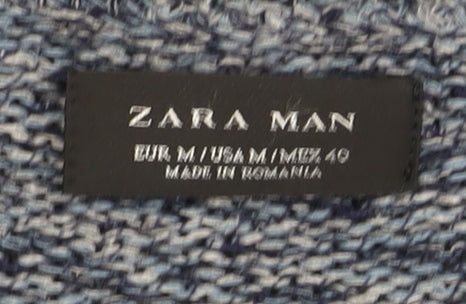 Zara Man Men's Blue M Pullover Jumper Knit Cotton Blend Crew Neck