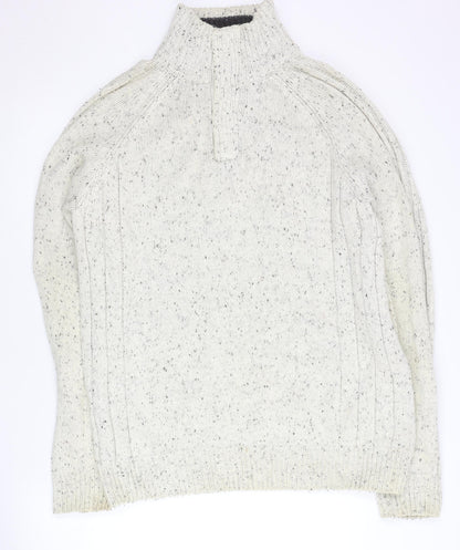 Boston Crew Men’s Ivory L Chunky Knit 1/4 Zip Mock Neck Jumper
