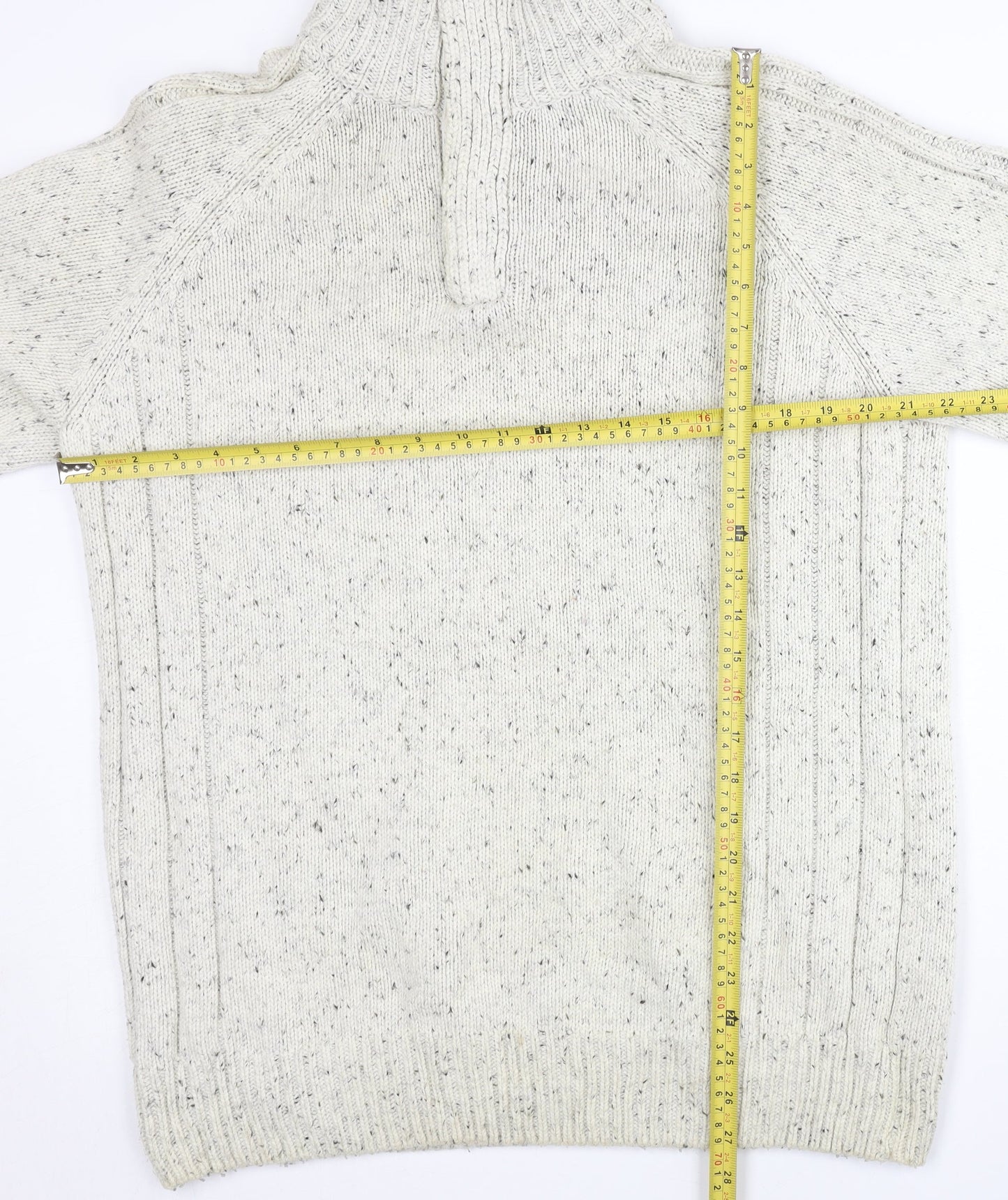 Boston Crew Men’s Ivory L Chunky Knit 1/4 Zip Mock Neck Jumper