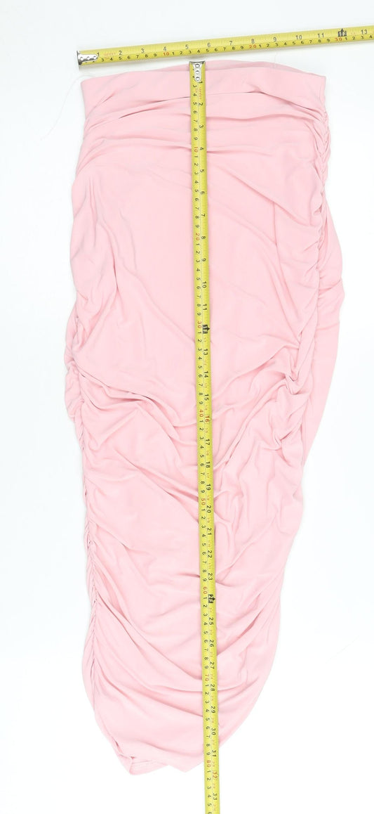 PrettyLittleThing Women’s Pink Ruched Midi Pencil Skirt Size 4