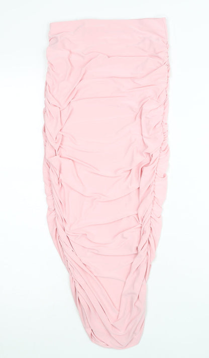 PrettyLittleThing Women’s Pink Ruched Midi Pencil Skirt Size 4