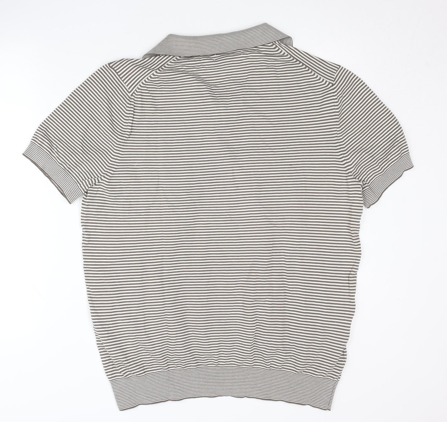 MNG Men Grey Striped 2XL Polo Shirt Cotton Blend Short Sleeve