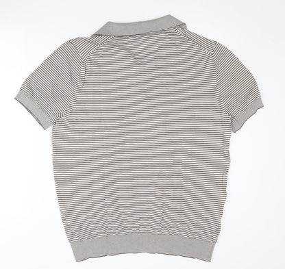 MNG Men Grey Striped 2XL Polo Shirt Cotton Blend Short Sleeve