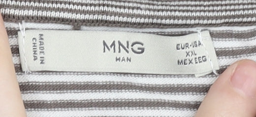 MNG Men Grey Striped 2XL Polo Shirt Cotton Blend Short Sleeve