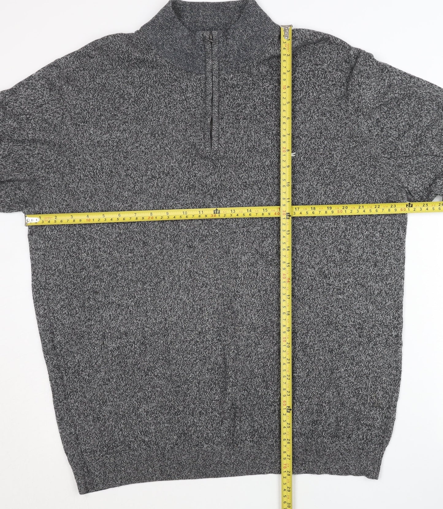 Easy Mens Grey XL 1/4 Zip Mock Neck Knit Jumper Pullover Long Sleeve