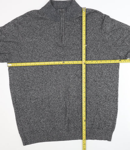 Easy Mens Grey XL 1/4 Zip Mock Neck Knit Jumper Pullover Long Sleeve