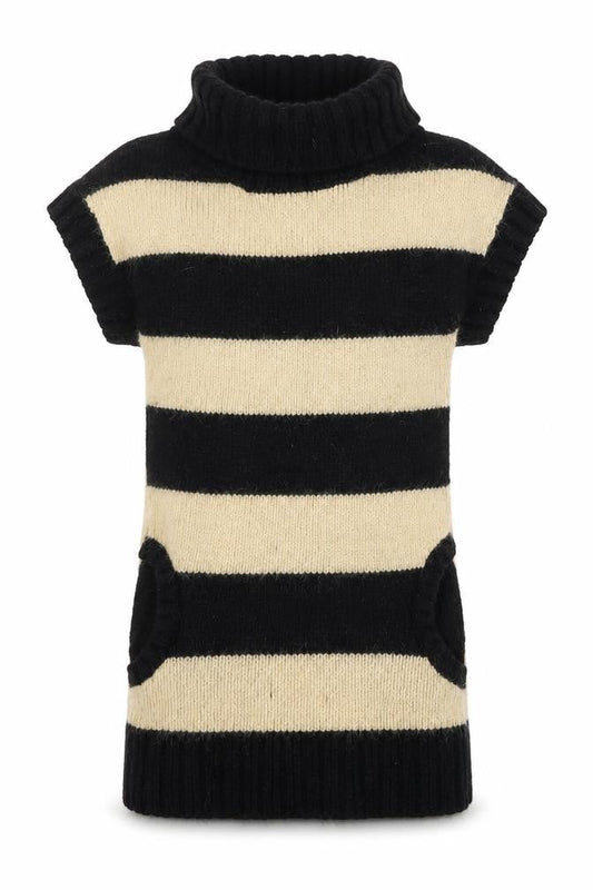 Marks and Spencer Girls Black Beige Striped Angora Tunic Jumper 9-10 Yrs