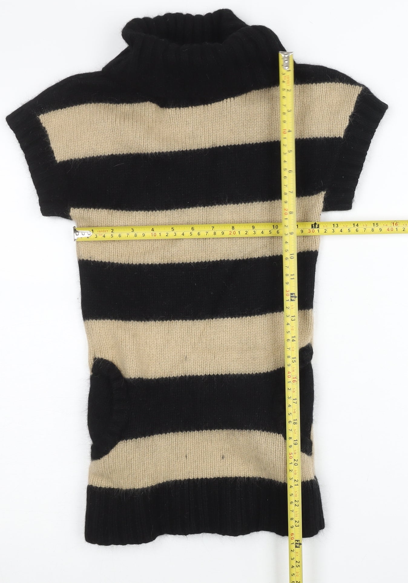 Marks and Spencer Girls Black Beige Striped Angora Tunic Jumper 9-10 Yrs