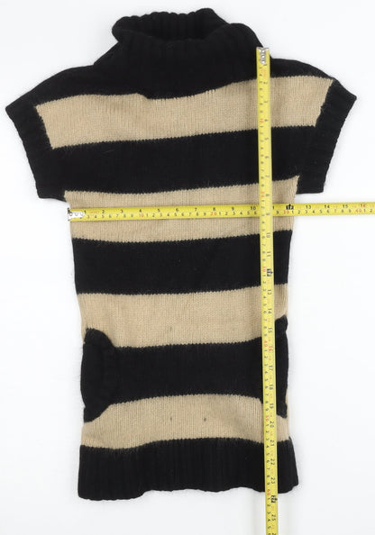 Marks and Spencer Girls Black Beige Striped Angora Tunic Jumper 9-10 Yrs