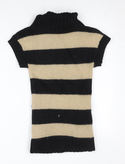 Marks and Spencer Girls Black Beige Striped Angora Tunic Jumper 9-10 Yrs