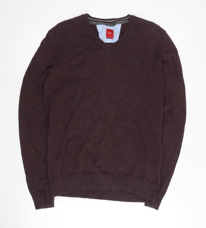 s.Oliver Men’s Brown Cotton V-Neck Jumper Size S