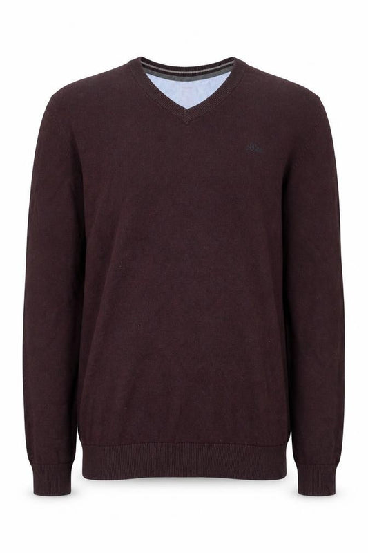 s.Oliver Men’s Brown Cotton V-Neck Jumper Size S