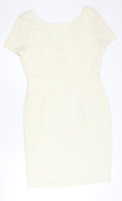 Next Women’s Ivory Sheath Dress Size 12 V-Neck Button Lined