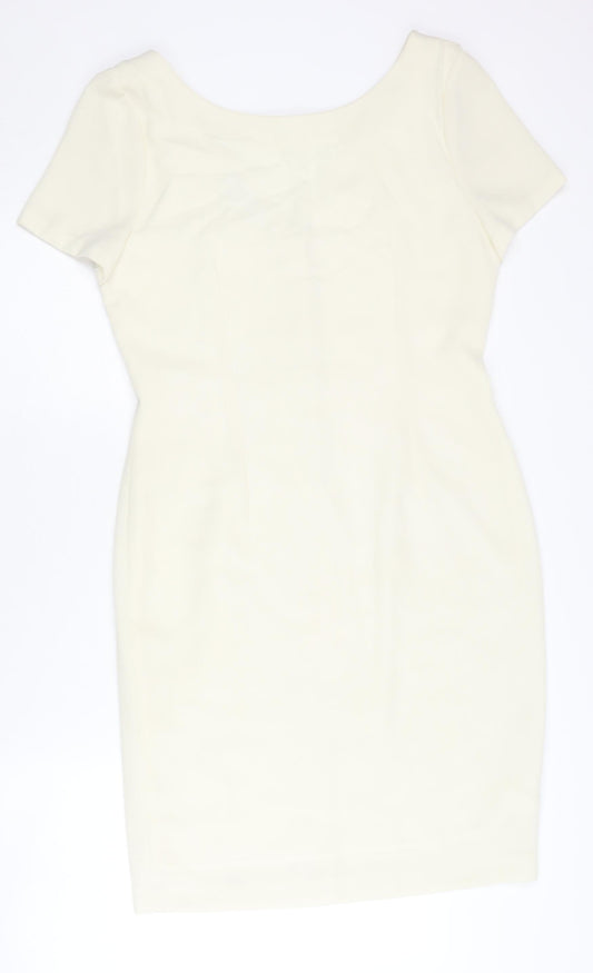 Next Women’s Ivory Sheath Dress Size 12 V-Neck Button Lined
