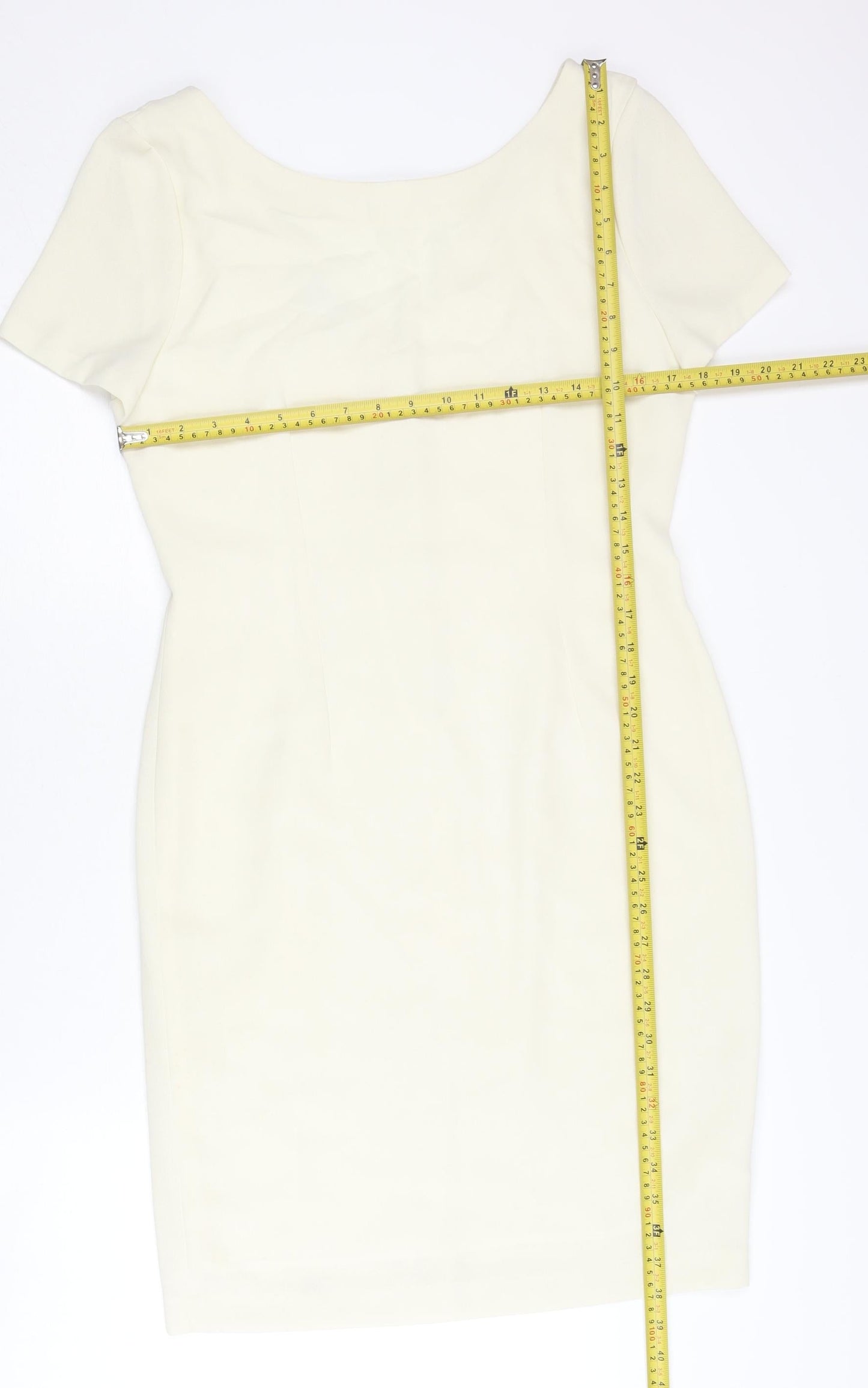 Next Women’s Ivory Sheath Dress Size 12 V-Neck Button Lined