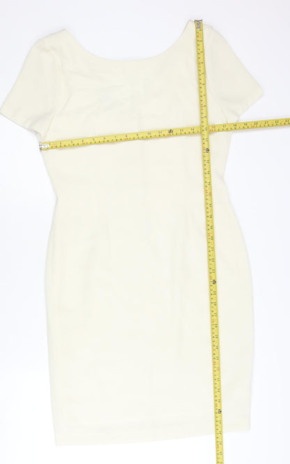 Next Women’s Ivory Sheath Dress Size 12 V-Neck Button Lined