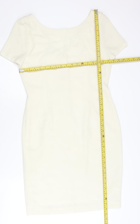 Next Women’s Ivory Sheath Dress Size 12 V-Neck Button Lined