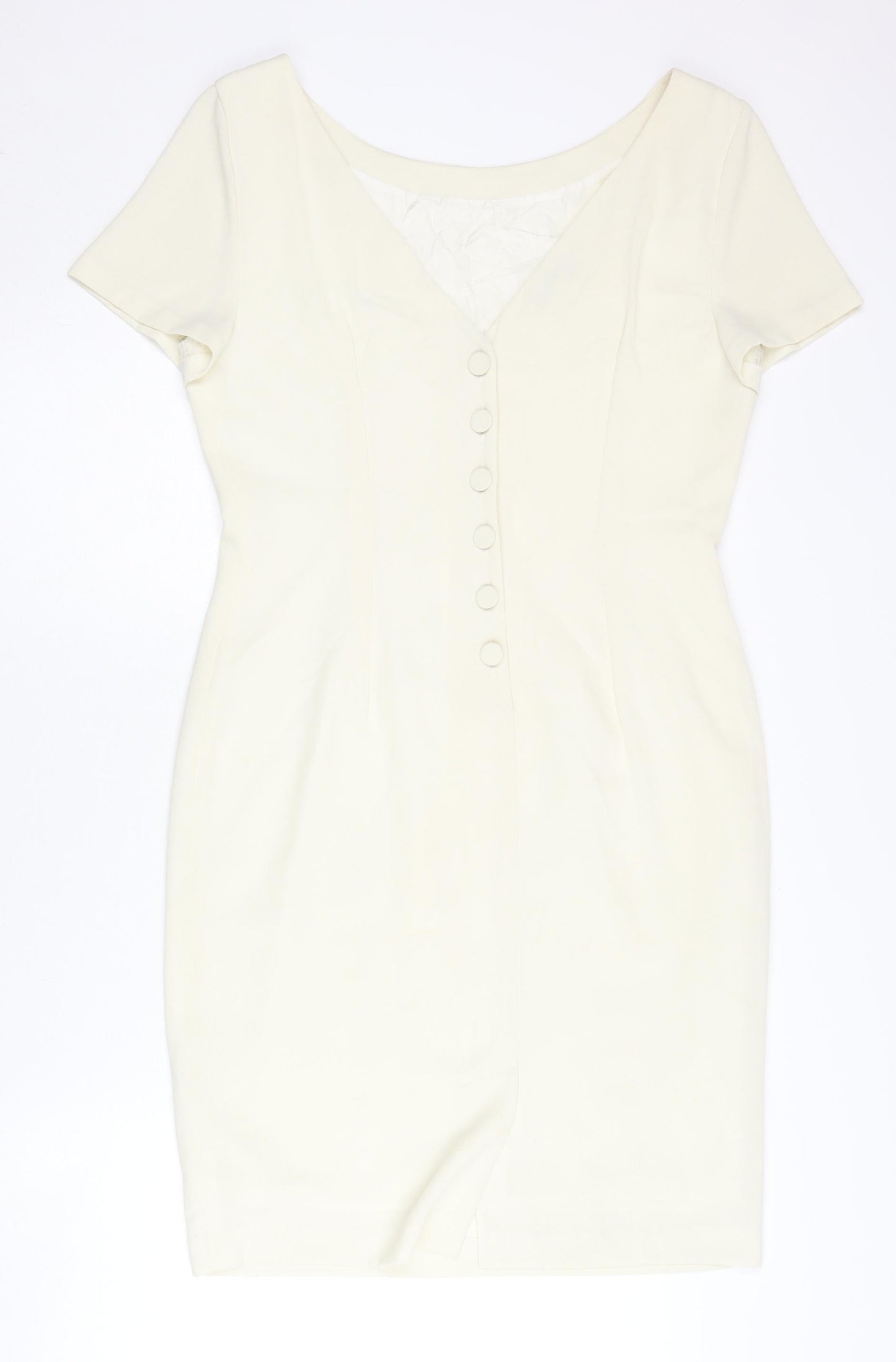 Next Women’s Ivory Sheath Dress Size 12 V-Neck Button Lined
