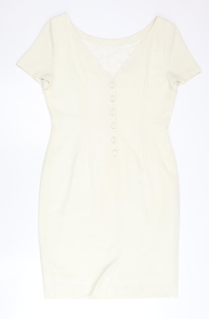 Next Women’s Ivory Sheath Dress Size 12 V-Neck Button Lined