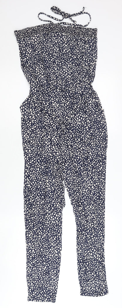 Oasis Women’s Blue Polka Dot Strapless Jersey Jumpsuit Size S