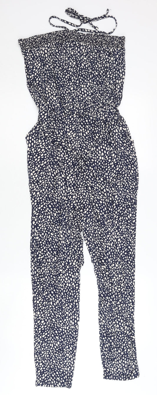 Oasis Women’s Blue Polka Dot Strapless Jersey Jumpsuit Size S