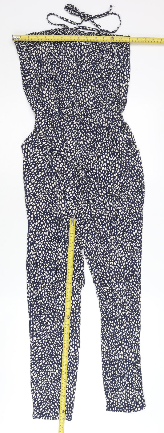 Oasis Women’s Blue Polka Dot Strapless Jersey Jumpsuit Size S