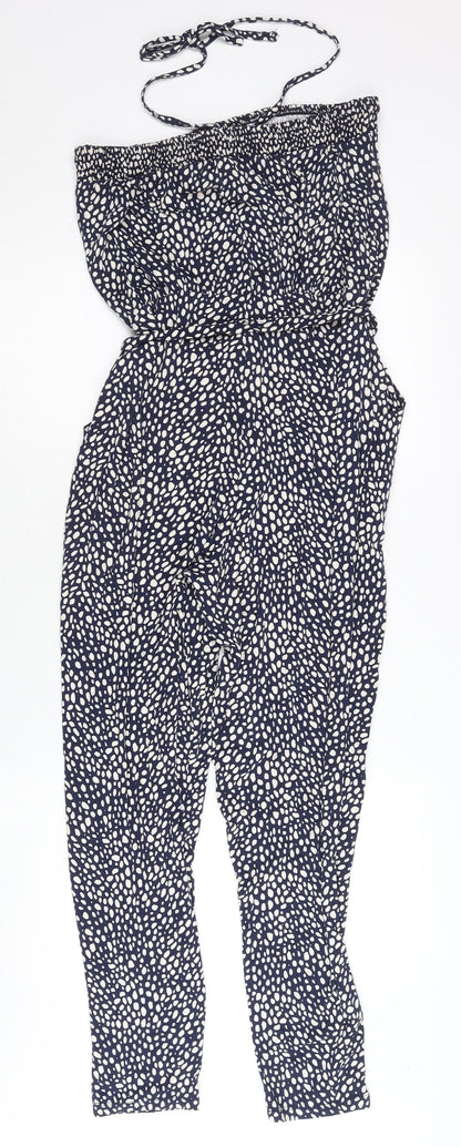 Oasis Women’s Blue Polka Dot Strapless Jersey Jumpsuit Size S