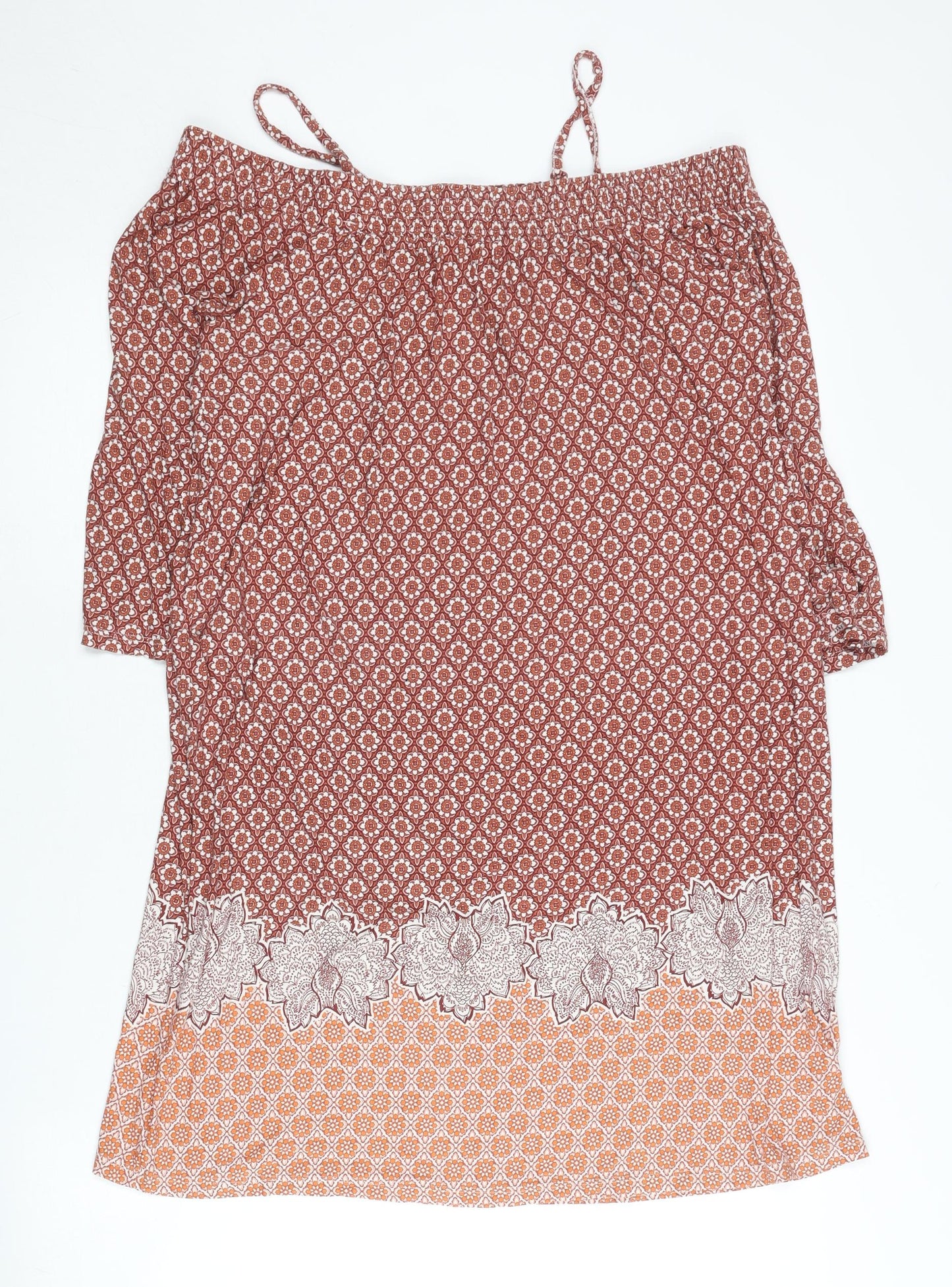 Next Women Red Geometric Floral Slip Dress Size 8 Viscose Stretch