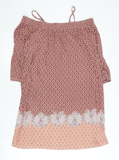 Next Women Red Geometric Floral Slip Dress Size 8 Viscose Stretch