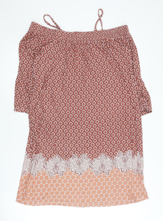 Next Women Red Geometric Floral Slip Dress Size 8 Viscose Stretch