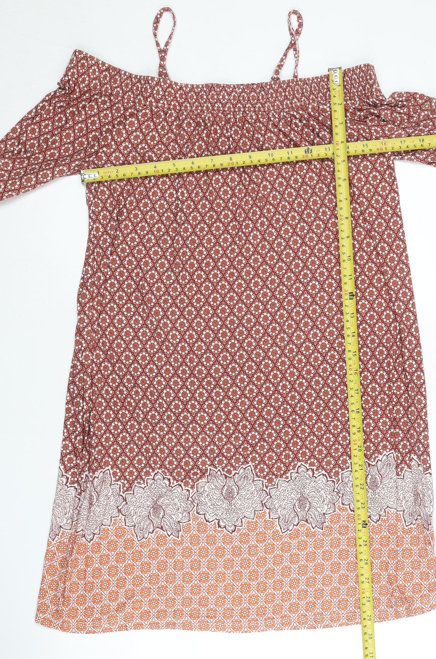 Next Women Red Geometric Floral Slip Dress Size 8 Viscose Stretch