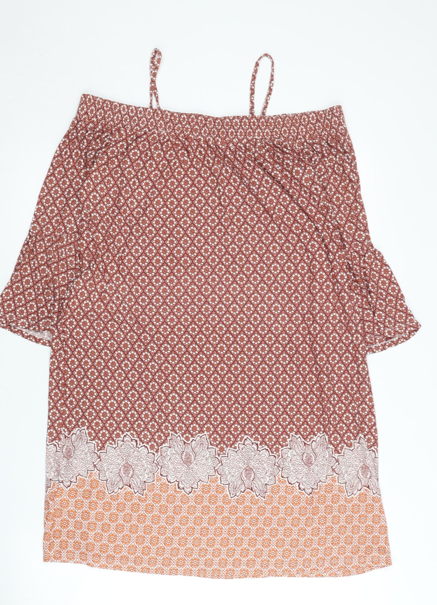 Next Women Red Geometric Floral Slip Dress Size 8 Viscose Stretch