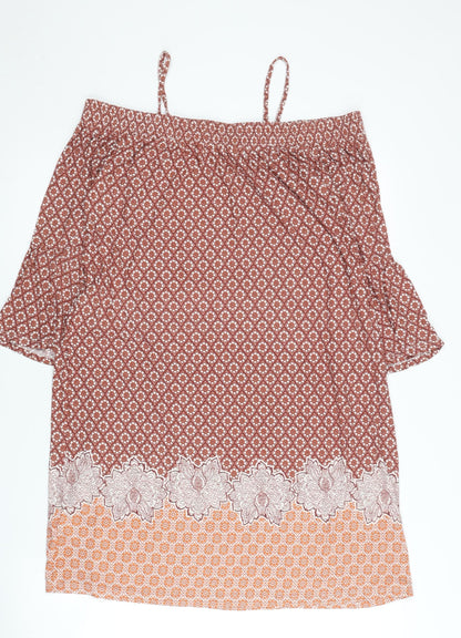 Next Women Red Geometric Floral Slip Dress Size 8 Viscose Stretch