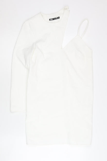 Zara Women White XS One Shoulder Bodycon Mini Dress