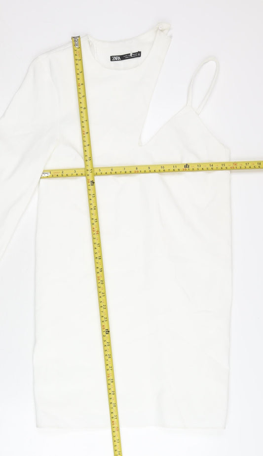 Zara Women White XS One Shoulder Bodycon Mini Dress