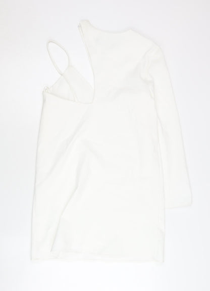 Zara Women White XS One Shoulder Bodycon Mini Dress