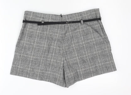 Topshop Women Grey Check Paperbag Shorts Size 12 Belted Pleated