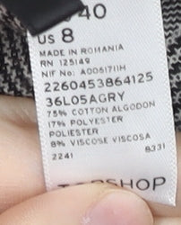 Topshop Women Grey Check Paperbag Shorts Size 12 Belted Pleated