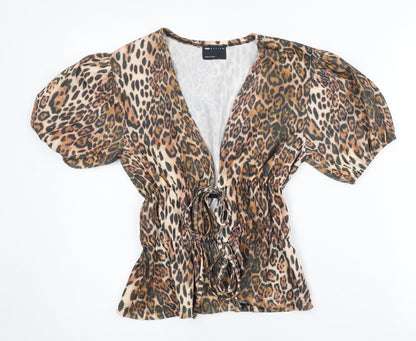 ASOS Design Women’s Leopard Print Wrap Blouse Puff Sleeve Size 8